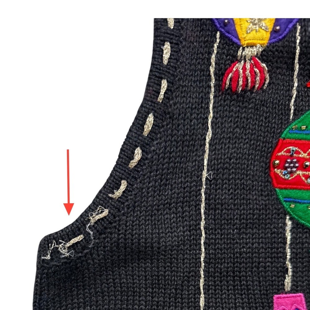 Vintage Bobby Brooks Christmas Sweater Vest Womens L Beaded 90s - Picture 7 of 8